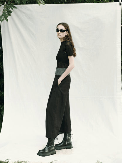 AnnoMundi Handwoven Wide Leg Cropped Trousers In Linen Blend