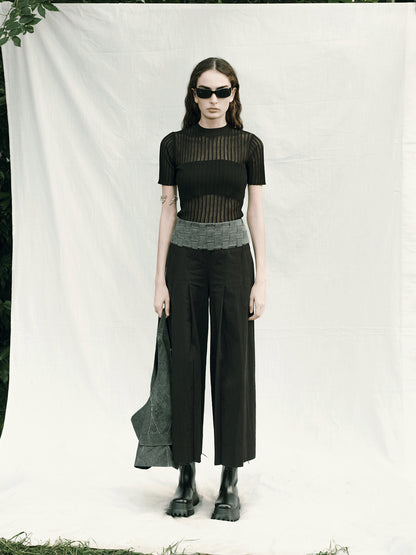 AnnoMundi Handwoven Wide Leg Cropped Trousers In Linen Blend