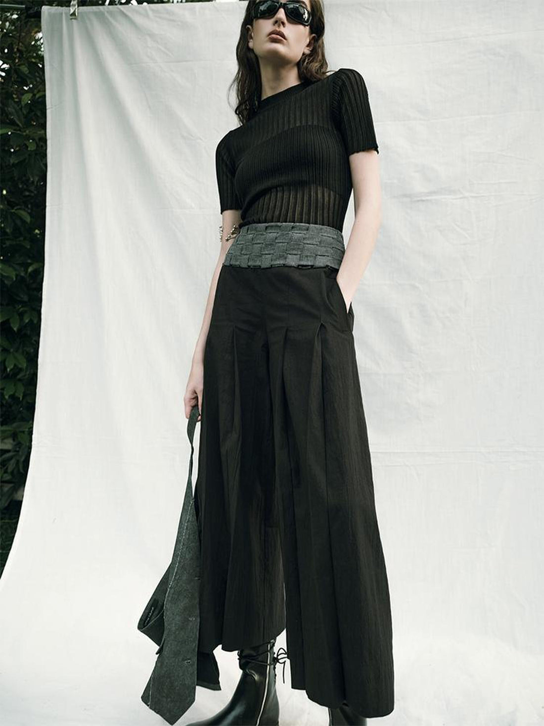 AnnoMundi Handwoven Wide Leg Cropped Trousers In Linen Blend