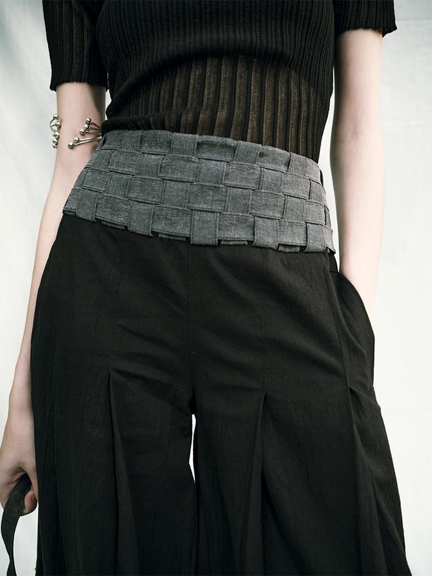 AnnoMundi Handwoven Wide Leg Cropped Trousers In Linen Blend