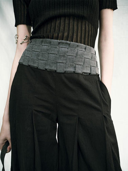 AnnoMundi Handwoven Wide Leg Cropped Trousers In Linen Blend