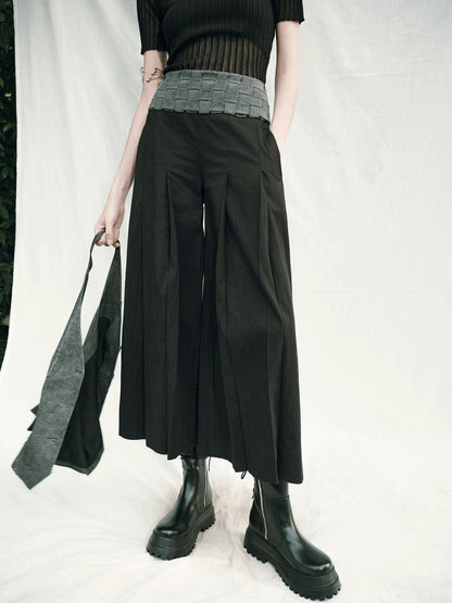 AnnoMundi Handwoven Wide Leg Cropped Trousers In Linen Blend