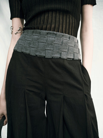AnnoMundi Handwoven Wide Leg Cropped Trousers In Linen Blend