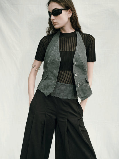 AnnoMundi Handwoven Wide Leg Cropped Trousers In Linen Blend