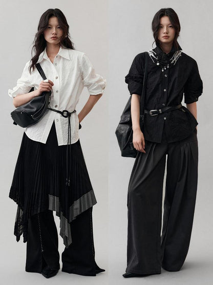 AnnoMundi Hidden Jacquard Asymmetrical Pleated Bird Button Women&