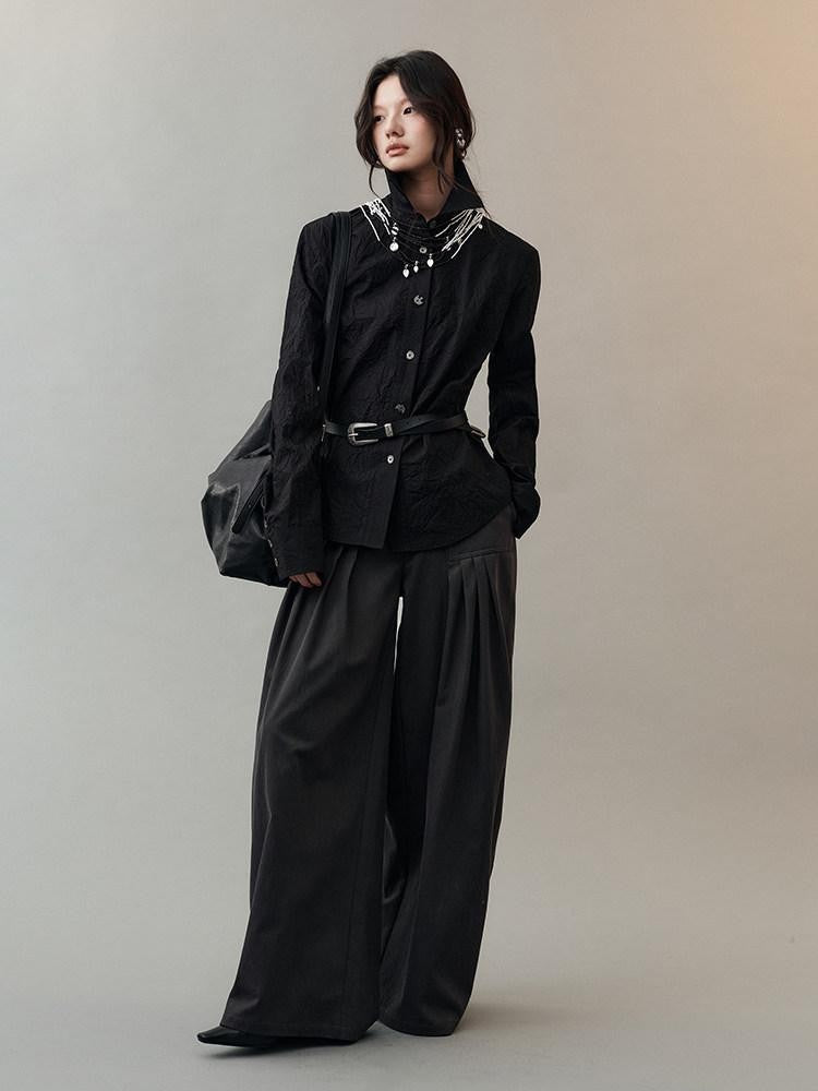 AnnoMundi Hidden Jacquard Asymmetrical Pleated Bird Button Women&