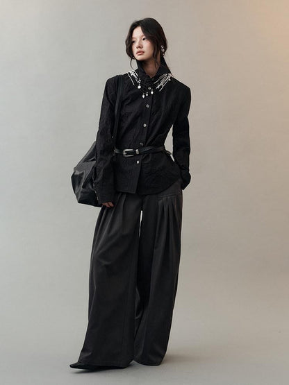 AnnoMundi Hidden Jacquard Asymmetrical Pleated Bird Button Women&