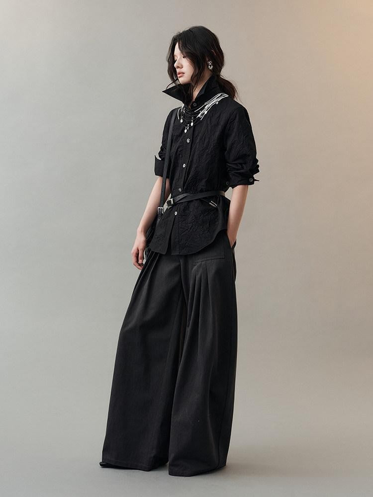 AnnoMundi Hidden Jacquard Asymmetrical Pleated Bird Button Women&