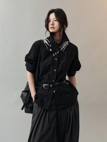 AnnoMundi Hidden Jacquard Asymmetrical Pleated Bird Button Women&