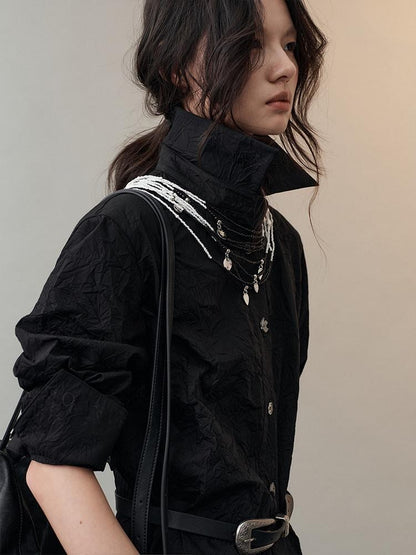 AnnoMundi Hidden Jacquard Asymmetrical Pleated Bird Button Women&