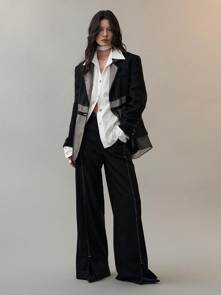 AnnoMundi Hidden Jacquard Asymmetrical Pleated Bird Button Women&