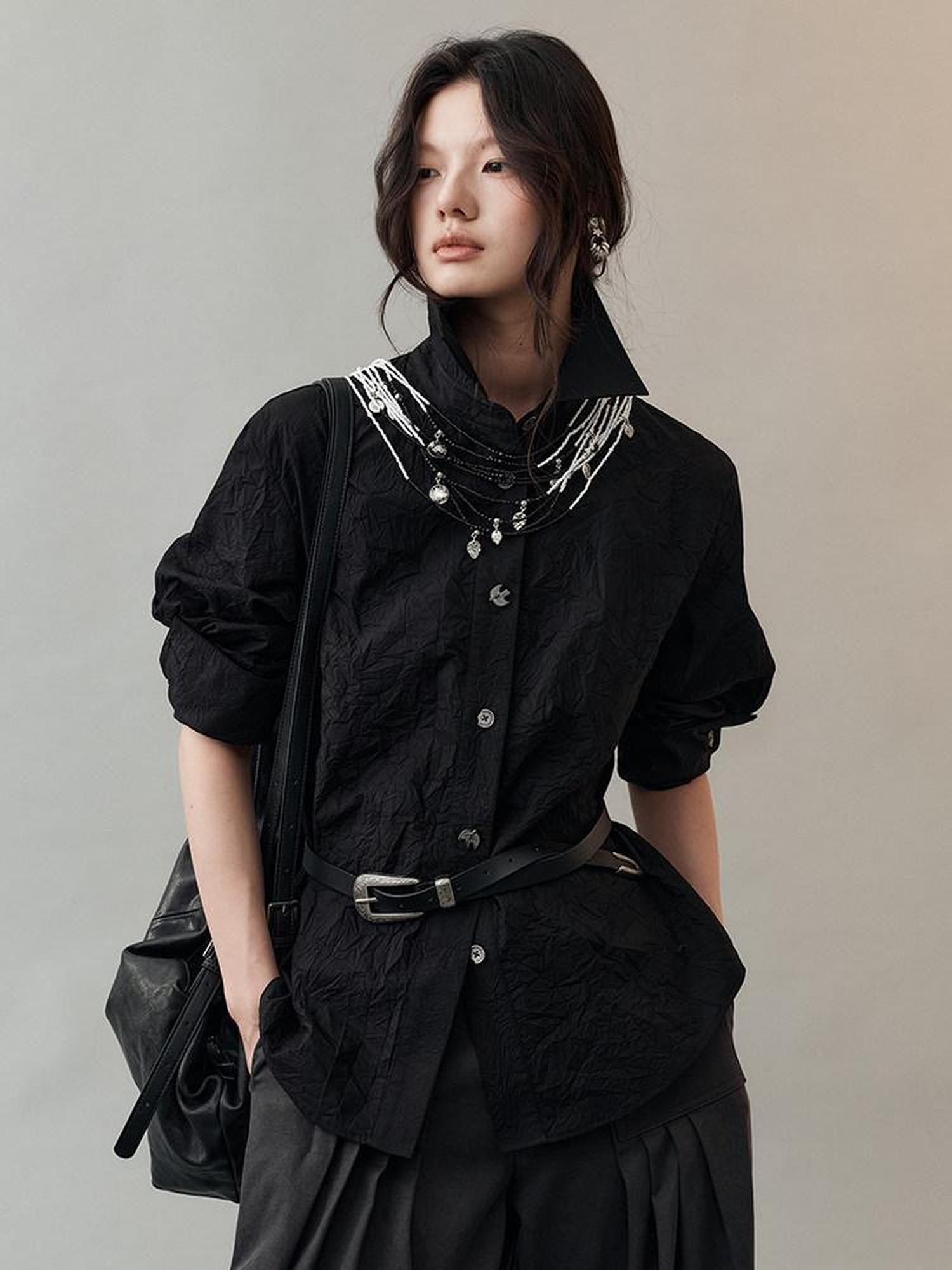 AnnoMundi Hidden Jacquard Asymmetrical Pleated Bird Button Women&