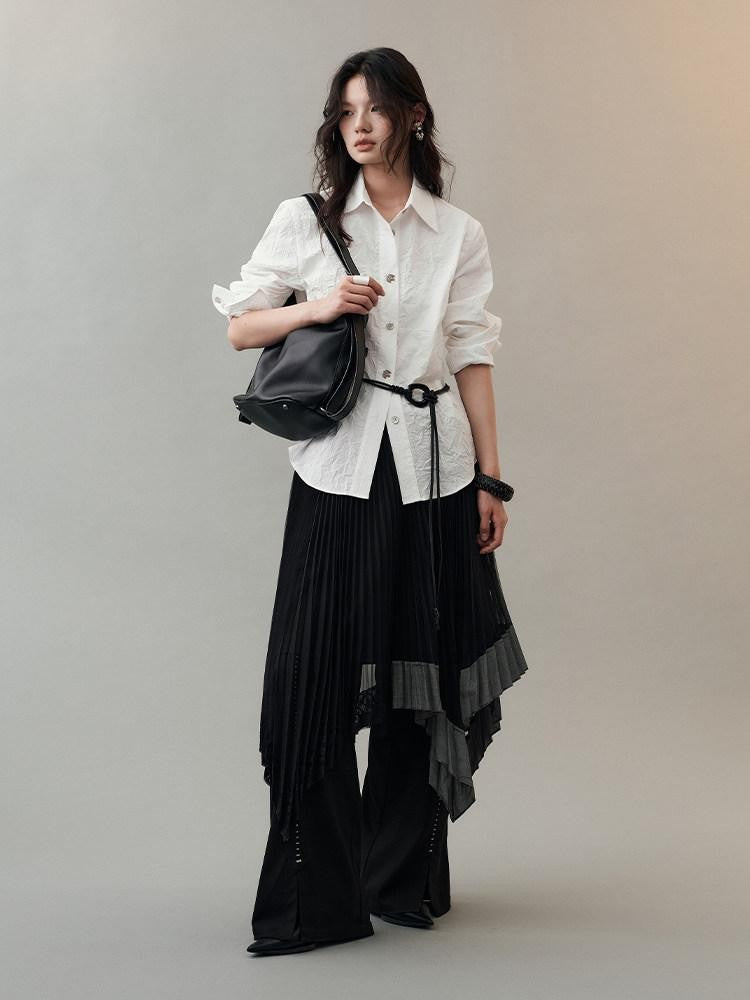 AnnoMundi Hidden Jacquard Asymmetrical Pleated Bird Button Women&
