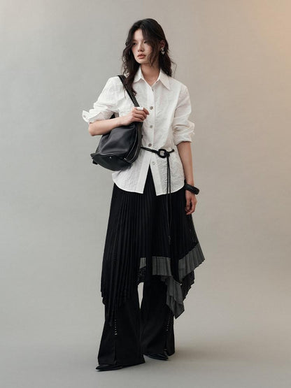 AnnoMundi Hidden Jacquard Asymmetrical Pleated Bird Button Women&