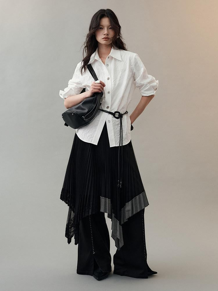 AnnoMundi Hidden Jacquard Asymmetrical Pleated Bird Button Women&