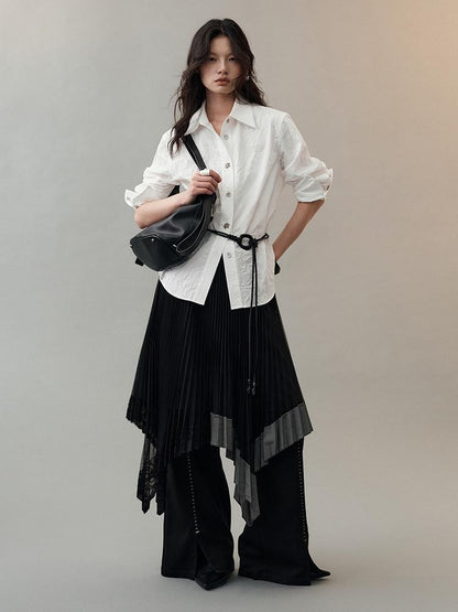 AnnoMundi Hidden Jacquard Asymmetrical Pleated Bird Button Women&