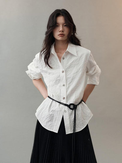 AnnoMundi Hidden Jacquard Asymmetrical Pleated Bird Button Women&