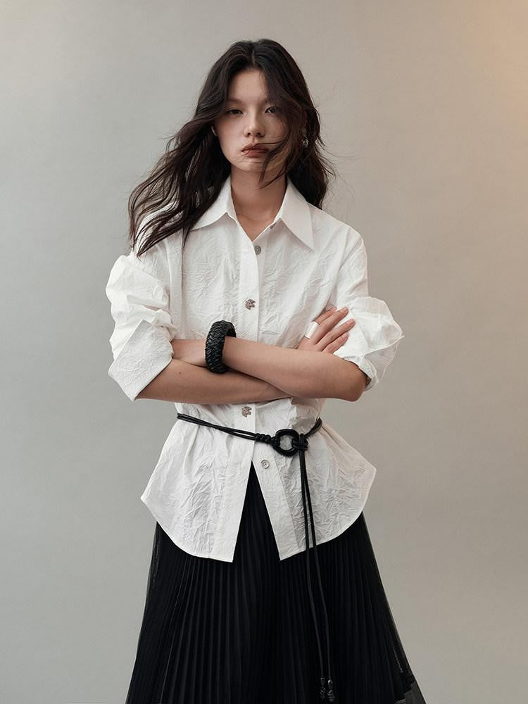 AnnoMundi Hidden Jacquard Asymmetrical Pleated Bird Button Women&