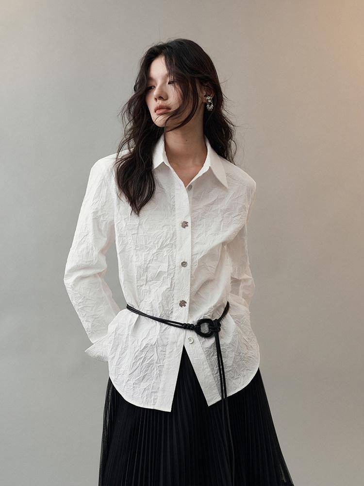 AnnoMundi Hidden Jacquard Asymmetrical Pleated Bird Button Women&