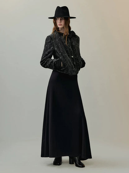 AnnoMundi High Waist Breathable Slim Collared Long Sleeve Casual Women Black Maxi Dresses