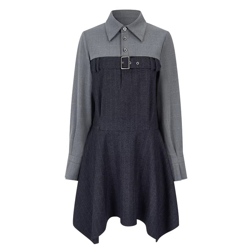 AnnoMundi_High_Waist_Casual_Mock_Two_Piece_X_Shape_Longsleeve_Women_Dark_Gray_Mini_Dresses_MISSTT