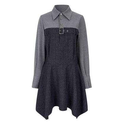 AnnoMundi_High_Waist_Casual_Mock_Two_Piece_X_Shape_Longsleeve_Women_Dark_Gray_Mini_Dresses_MISSTT
