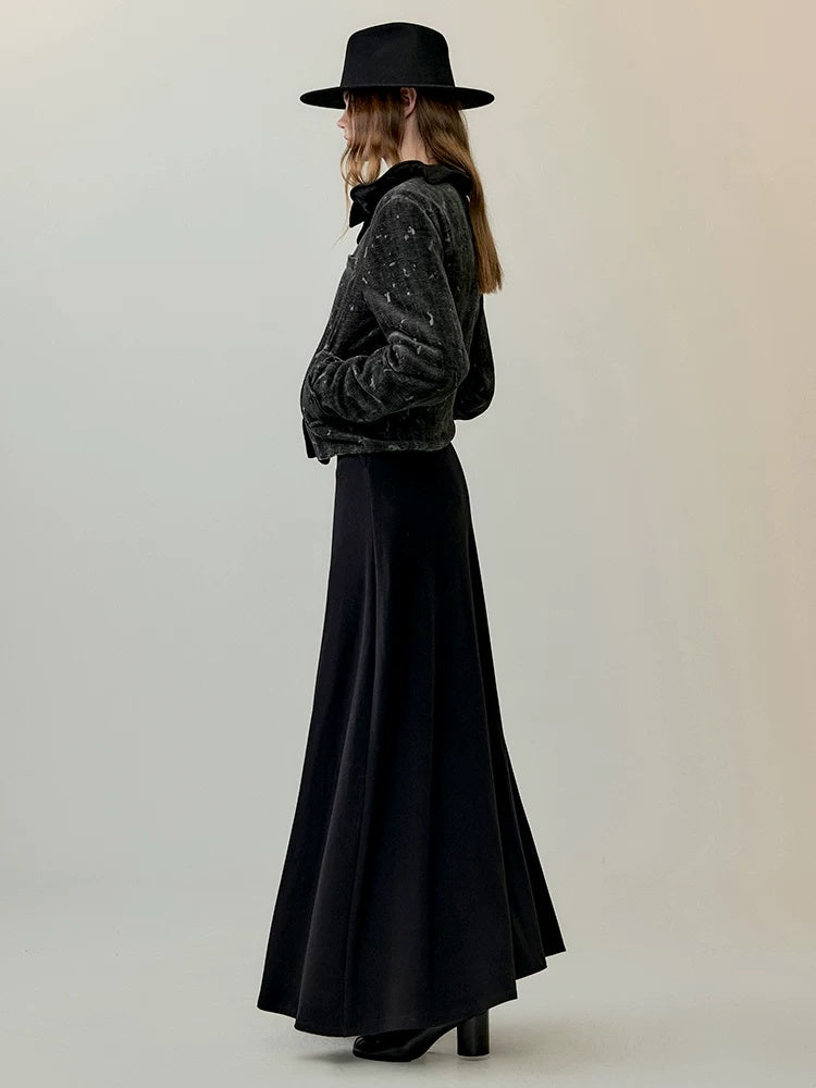 AnnoMundi High Waist Maxi Skirt Two Piece Cropped Blazer Women Casual Black Gray Suit