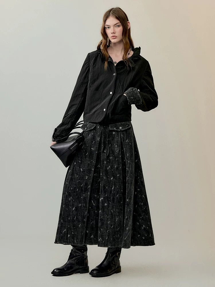 AnnoMundi High Waist Maxi Skirt Two Piece Cropped Blazer Women Casual Black Gray Suit