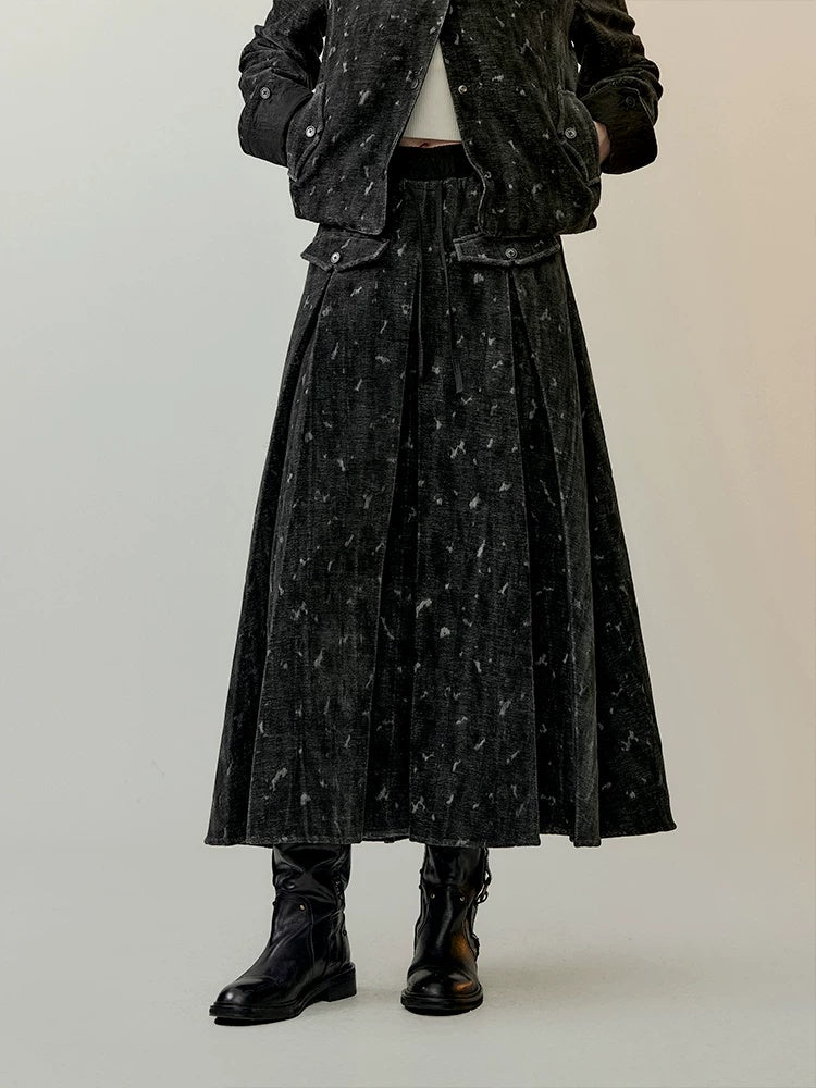 AnnoMundi High Waist Maxi Skirt Two Piece Cropped Blazer Women Casual Black Gray Suit