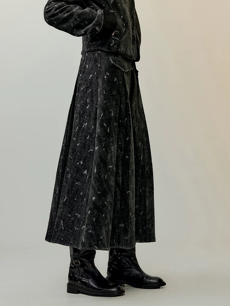 AnnoMundi High Waist Maxi Skirt Two Piece Cropped Blazer Women Casual Black Gray Suit