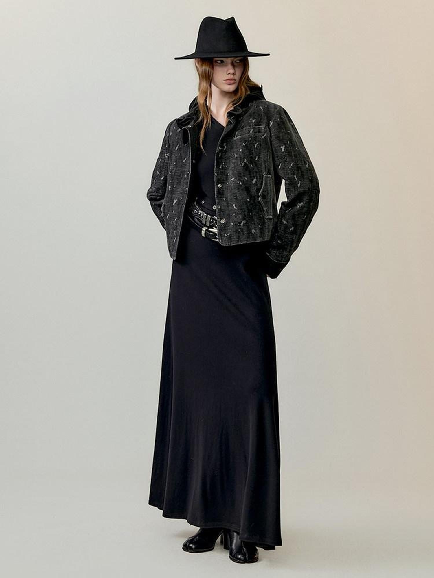 AnnoMundi High Waist Maxi Skirt Two Piece Cropped Blazer Women Casual Black Gray Suit