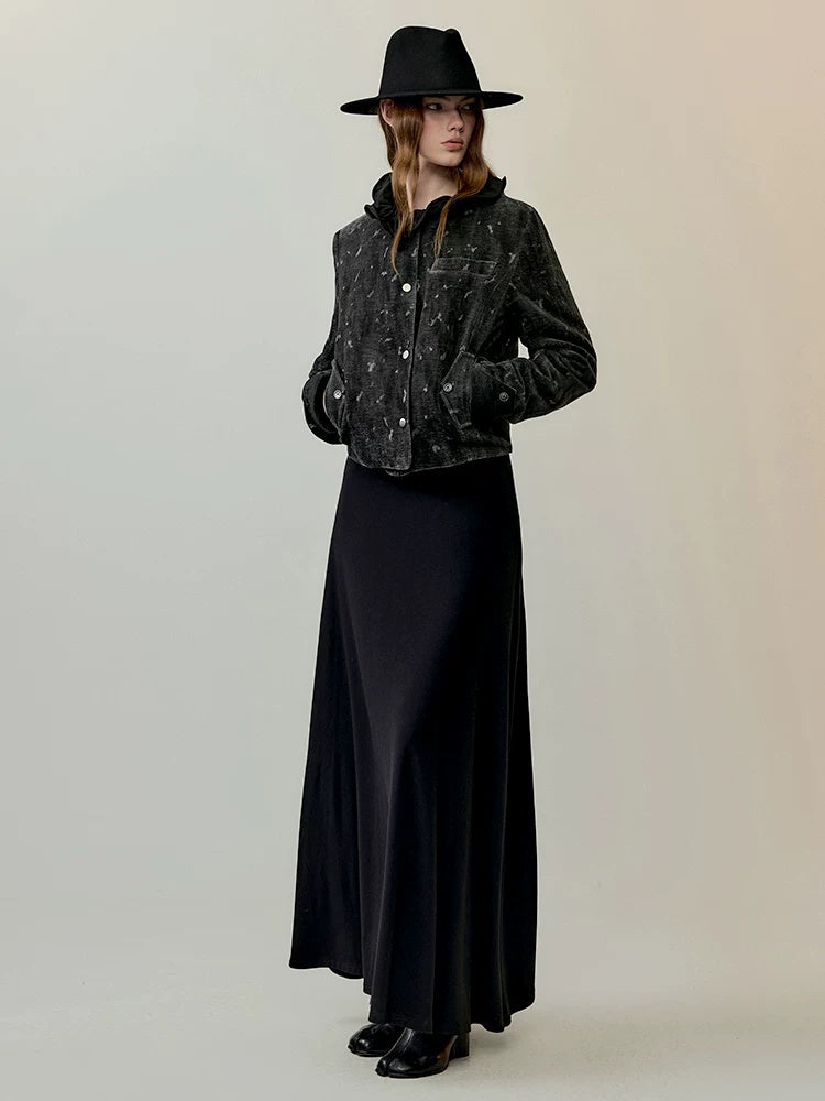 AnnoMundi High Waist Maxi Skirt Two Piece Cropped Blazer Women Casual Black Gray Suit