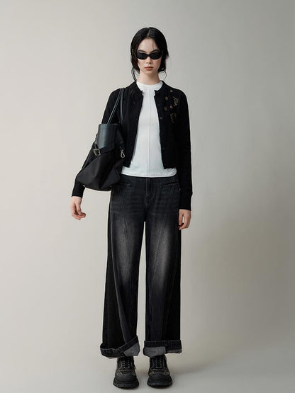 AnnoMundi High Waist Washed Wide Leg Denim Pants