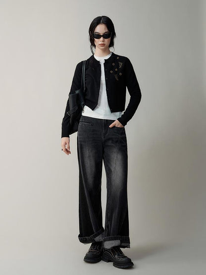 AnnoMundi High Waist Washed Wide Leg Denim Pants