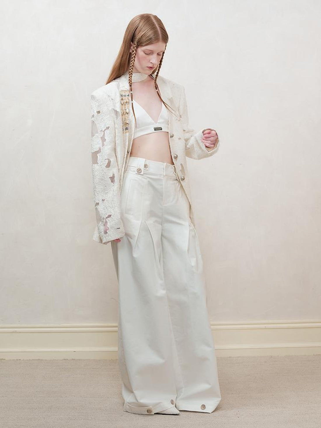 AnnoMundi High Waisted Wide Leg Trousers With Crossed Detail