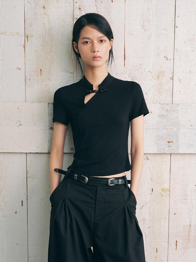AnnoMundi Ink Asymmetric Stand Collar Waist Cinch Women&