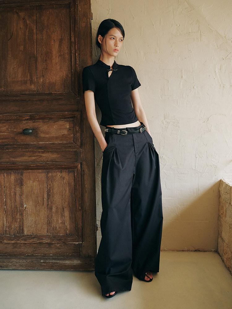 AnnoMundi Ink Asymmetric Stand Collar Waist Cinch Women&