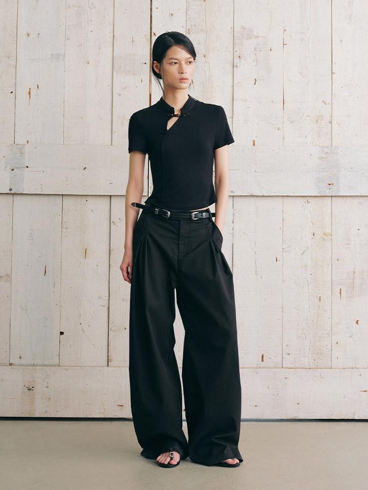 AnnoMundi Ink Asymmetric Stand Collar Waist Cinch Women&
