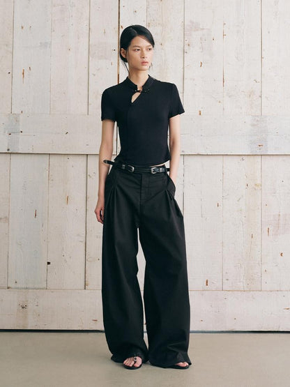 AnnoMundi Ink Asymmetric Stand Collar Waist Cinch Women&