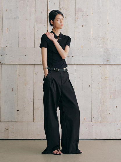 AnnoMundi Ink Asymmetric Stand Collar Waist Cinch Women&