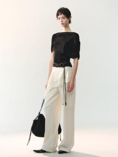 AnnoMundi Ink Black Soft Pleat Lace Spliced Asymmetric Wrap Women&