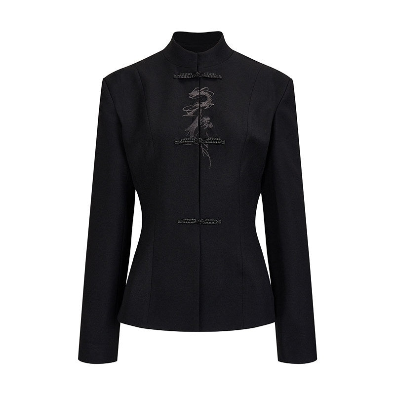 AnnoMundi_Ink_Black_Sparkle_Dragon_Embroidered_Modern_Chinese_Slim_Fit_Women&