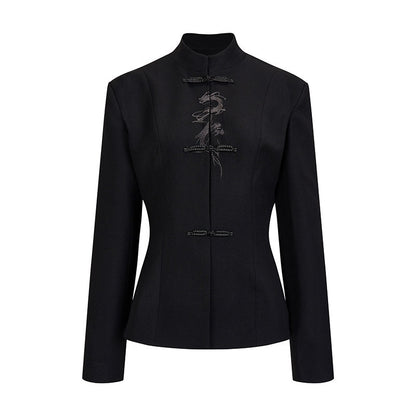 AnnoMundi_Ink_Black_Sparkle_Dragon_Embroidered_Modern_Chinese_Slim_Fit_Women&