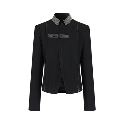 AnnoMundi Blazers en polyester pour femmes, fermeture à boucle noire, empiècement déstructuré avec fente
