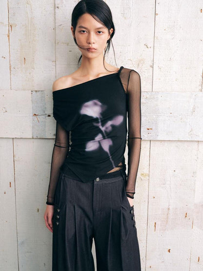 AnnoMundi Ink Mist Rose Ombre Asymmetric One Shoulder Women&