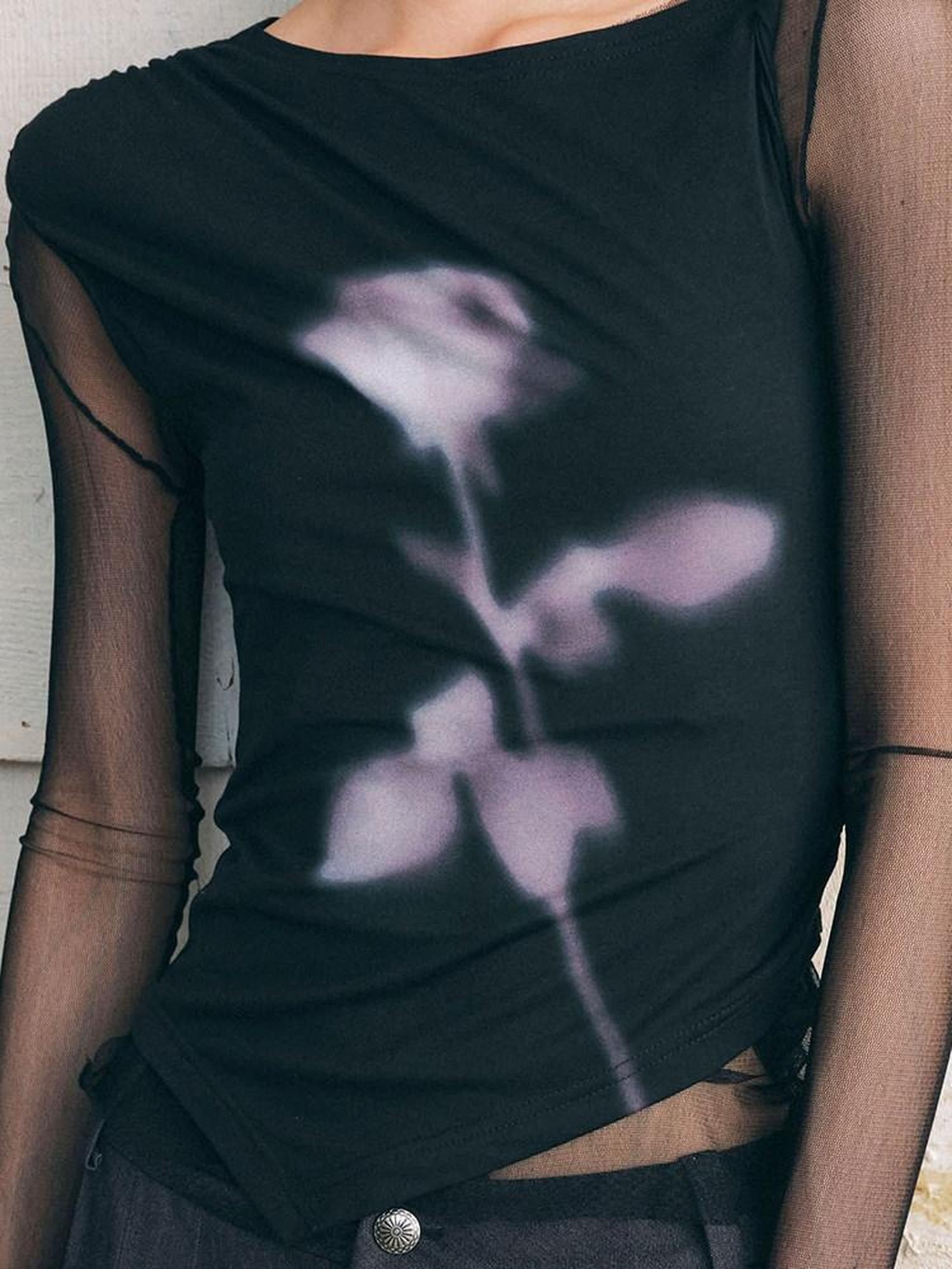 AnnoMundi Ink Mist Rose Ombre Asymmetric One Shoulder Women&