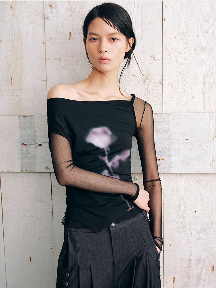 AnnoMundi Ink Mist Rose Ombre Asymmetric One Shoulder Women&