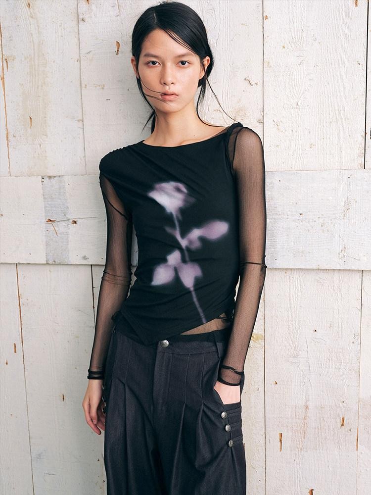 AnnoMundi Ink Mist Rose Ombre Asymmetric One Shoulder Women&