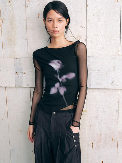 AnnoMundi Ink Mist Rose Ombre Asymmetric One Shoulder Women&
