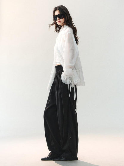 AnnoMundi Ink Shadow Drape Pleats Embroidered Striped Rib Waist Women&